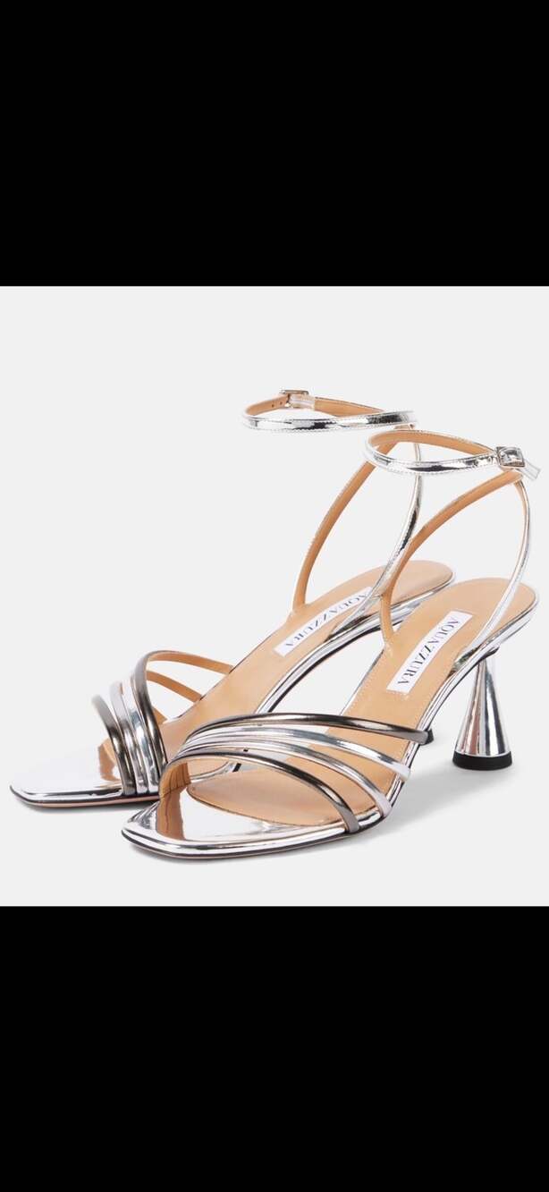 Aquazzura Latour 75 Metallic Silver Leather Sandals 75mm Heel MSRP $980